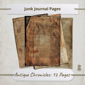 12 pages de documents vintage pour journaux indésirables, manuscrits anciens, vieux texte, papier grunge, éphémères pour la création d'éléments de conception de collection d'art