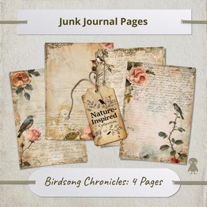 4 diseños vintage de letras de pájaros y rosas Scrapbooking Serie clásica de arte floral y aviar Ilustración de pájaros Elementos de colección escritos a mano