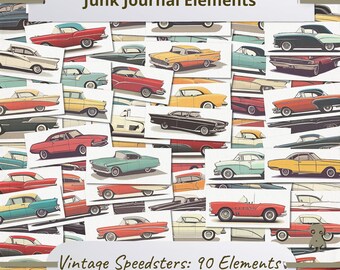 Vintage Car Illustrations Classic Automobiles Hand-Drawn Artwork Mid-Century Design Retro Vehicles Printable Art Set Nostalgic Junk Journal