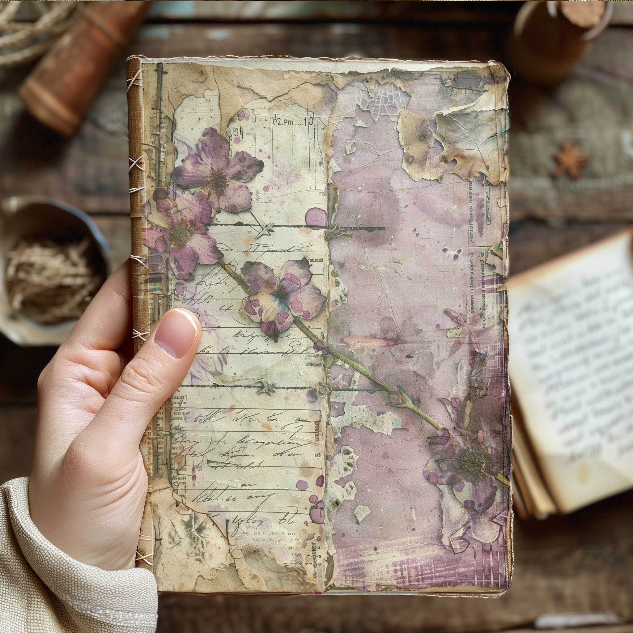 4 Vintage Floral Junk Journal Digital Pages Scrapbooking Supplies ...