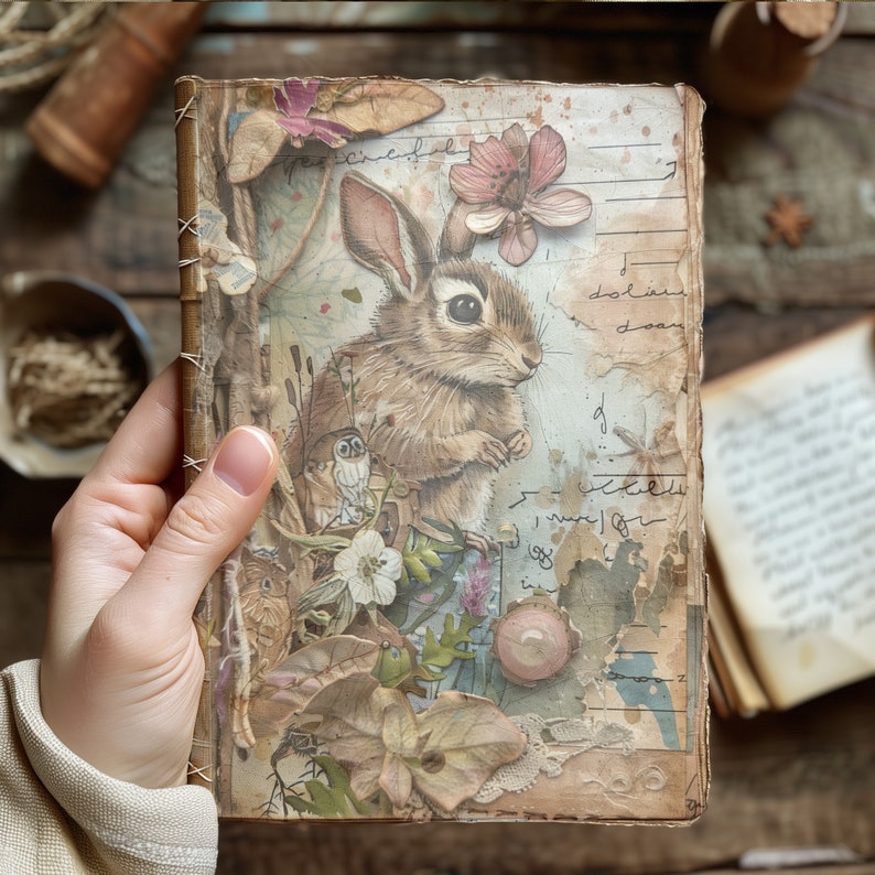 4 Digital Images Vintage-inspired Rabbit Junk Journal Kit Art Scrapbook ...