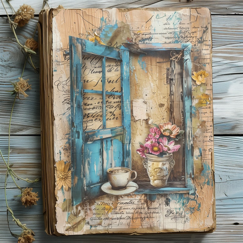 4 Rustic Window View Pages Digital Art Cozy Aesthetic With Coffee and ...