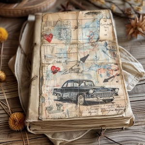 4 Vintage Auto Mixed Media Collage Seiten Digitaler Download künstlerische Junk Journal Kit Dekorative Papiere Printable Ephemera Handwerk DIY Dekor