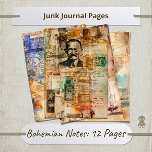12 pagina's met boho-notities Vintage Ephemera Junk Journal Illustraties Scrapbooking Mixed Media Art Collection Design DIY Printables