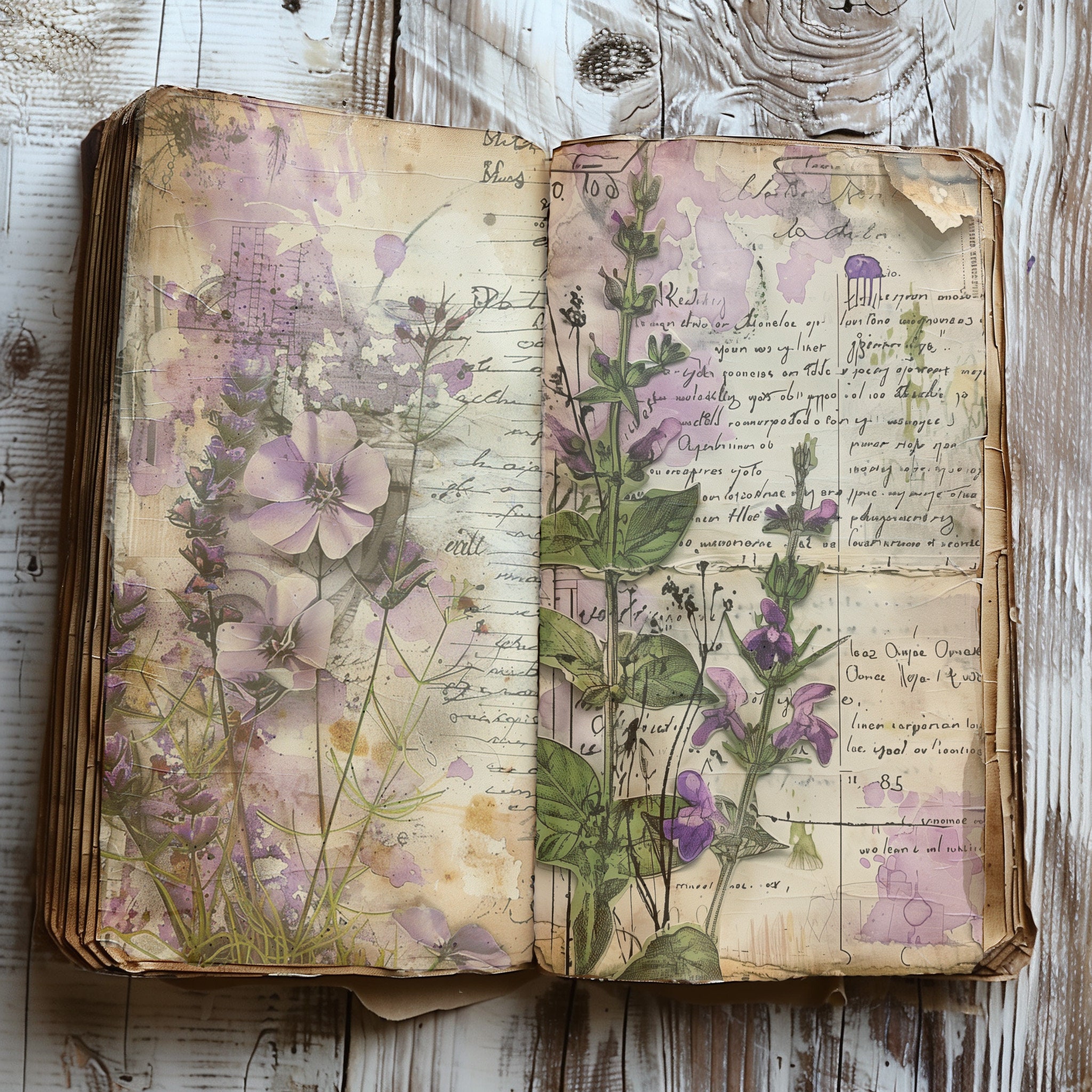 4 Vintage Floral Junk Journal Digital Pages Scrapbooking Supplies ...