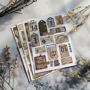 4 antieke documenten kortstondige collecties Digital Junk Journal Kit Vintage geïnspireerde tags en papieren Afdrukbaar plakboekelement Scrapbooking