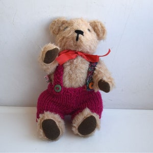 Vintage 9" KA.BO. Teddy Bear Beige Pink Costume Plush Stuffed Soft Toy European Germany Kids Nursery Room MCM Decor Animal Figurine