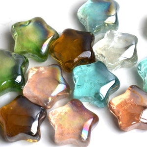 12 Glass Pebble Stars Stained Cabochon 30 mm Crystal Rainbow Polished Tumbled Nuggets Decorative Stones Multicolor Mosaic Garden Decor Tiles