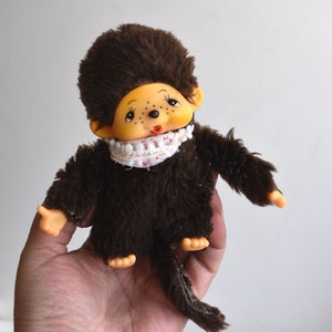 Vintage 5&quot; Monchhichi Monkey Brown Thumb Sucking Rubber Face Plush Stuffed Toy Sekiguchi Japan Kids Nursery Decor