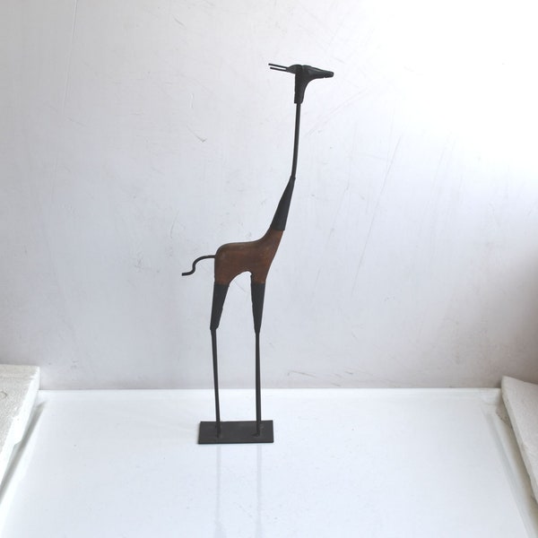 Vintage 14" Solid Metal Wood Giraffe Figurine Statue Home Decor Rare Wrought Iron Animal Lovers Family Gift European Minimalist Pop Art