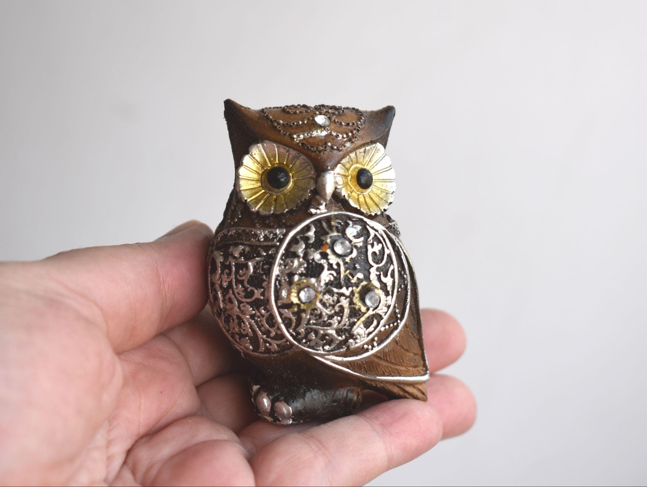 ヴィンテージ 2.5インチ フクロウの置物 樹脂像 小像 石製 デスク装飾