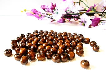 50 pc Wood Dark Brown Beads 8 mm Round Natural Wooden Jewelry Craft Large Hole Jewellery Making Kids DIY Supplies