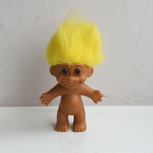 Vintage 4&quot; RUSS Troll Rubber Body Trolls Yellow Hair Doll Collectible Kids Toy Figurine Gift MCM Mid Century
