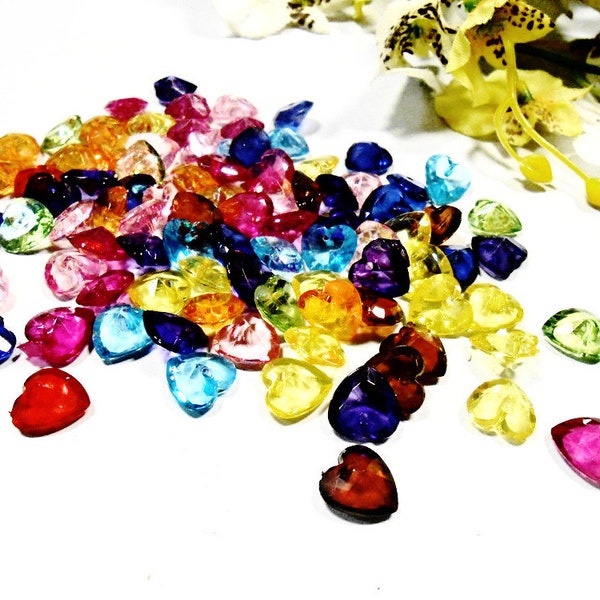 50 pcs Heart Charms Transparent Multicolor Acrylic Beads Drops Pendant Plastic Jewelry Making Crafting Beading Art Supplies Hat Hair crafts