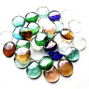 12 Glass Stained Cabochon 30 mm Pebble Crystal Rainbow Polished Tumbled Nuggets Decorative Stones Multicolor Clear Mosaic Garden Decor Tiles