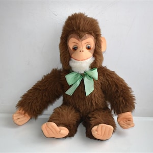 Vintage 15 &quot;Leuke Zittende Chimpansee Aap Mohair Pluche Gevulde Soft Toy Duitsland Kids Nursery Room MCM Decor Animal Beeldje