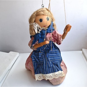 Vintage 14&quot; String Puppet Wooden Girl Doll Puppet Doll Marionette Doll Handmade MCM Nursery Kids Room Decor European Germany Figurine