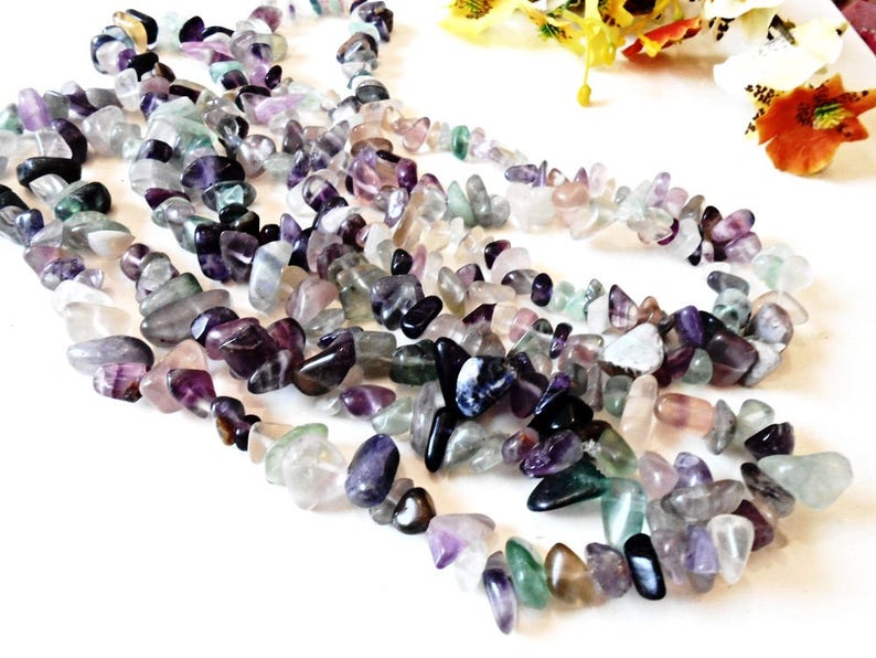 Raw Rainbow Fluorite Chips Beads Cut Rough Gemstone Natural Mineral Gem 8-12 mm 36 inch Strand Nugget Tumbled Purple Irregular Stone Crystal image 1