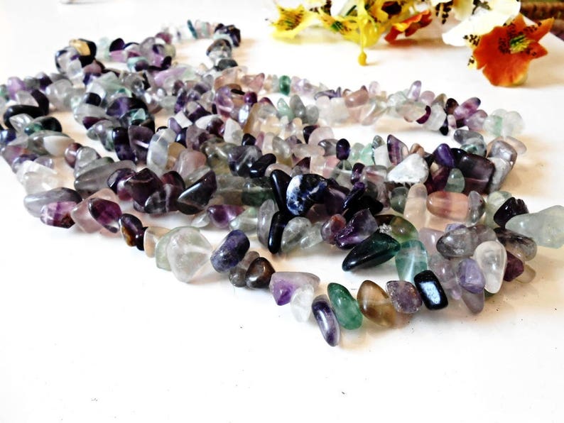 Raw Rainbow Fluorite Chips Beads Cut Rough Gemstone Natural Mineral Gem 8-12 mm 36 inch Strand Nugget Tumbled Purple Irregular Stone Crystal image 2