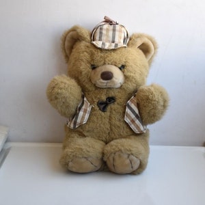 Vintage 15&quot; VD Spiegel Holland Teddy Bear Plaid Hat Plush Stuffed Soft Toy European Dutch Kids Nursery Room MCM Decor Animal Figurine