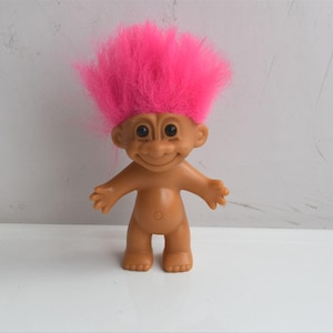 Vintage 4&quot; RUSS Troll Rubber Body Trolls Pink Hair Doll Collectible Kids Toy Figurine Gift MCM Mid Century
