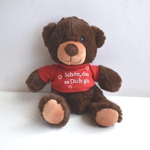 Vintage 9&quot; BAMBIA Brown Teddy Bear Red Shirt Plush Stuffed Soft Toy European Germany Kids Nursery Room MCM Animal Figurine