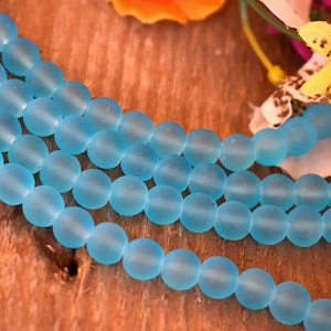 50 perline di vetro marino 8 mm Aqua Blue Matte Gioielli Rendendo riciclato vetro frostd Frostd Cultured Round Seafoam Art Craft fai da te Gioielli per bambini Forniture