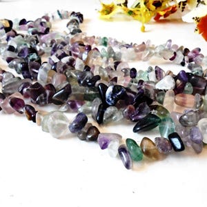 Raw Rainbow Fluorite Chips Beads Cut Rough Gemstone Natural Mineral Gem 8-12 mm 36 inch Strand Nugget Tumbled Purple Irregular Stone Crystal image 5