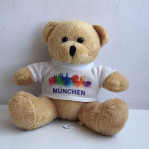 Vintage 8&quot; Munchen Teddy Bear Beige Plush Stuffed Soft Toy European Germany Kids Nursery Room MCM Decor Animal Figurine