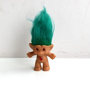 Vintage 3" Ace Novelty Treasure Troll Rubber Body Wishstone Trolls Green Hair Doll Collectible Kids Toy Figurine Gift MCM Mid Century