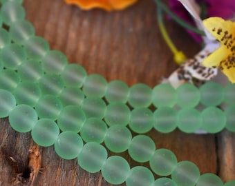 40 Sea Glass Beads 10 mm Light Green Matte Jewelry Making Recycled Frosted Glass Cultured Round Seafoam Art Craft DIY Jewellery Kids Supply