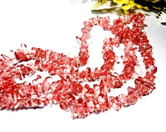 Raw Cherry Quartz 8-12 mm 36 inch Chips Beads Cut Rough Pink Gemstone Natural Mineral Gem Strand Nugget Tumbled Irregular Stone Crystal