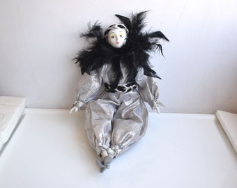 Vintage Harlequin Pierrot Porcelain Doll Set: Handmade Venetian