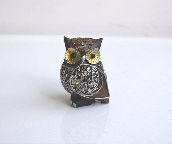 ヴィンテージ 3.7インチ フクロウの置物 樹脂像 小像 石製 デスク装飾