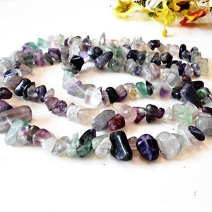 Raw Rainbow Fluorite Chips Beads Cut Rough Gemstone Natural Mineral Gem 8-12 mm 36 inch Strand Nugget Tumbled Purple Irregular Stone Crystal image 6