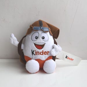 Vintage 8&quot; Kinder Ferrero 2004 Chocolate Surprise Egg Holder Plush Stuffed Soft Toy Kids Nursery Room Decor Animal Figurine