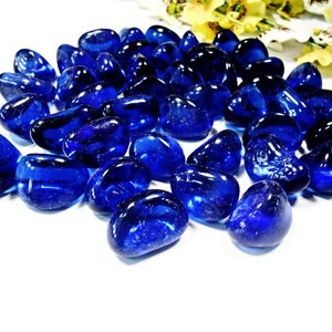 35 Glass Stained Pebble Crystal Royal Dark Blue Polished Tumbled Nuggets Decorative Stones Mosaic Art Garden Party Decor Tiles Cabochon