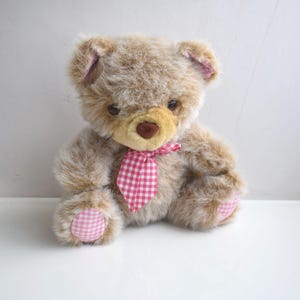 Vintage 10&quot; Paul Import Hamburg Teddy Red Bow Brown Plush Stuffed Soft Toy European Germany Kids Nursery Room MCM Decor Animal Figurine