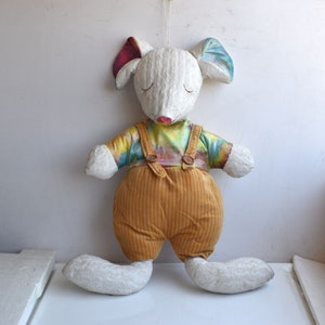 Vintage 20&quot; Cute Sleeping Mouse Plush Stuffed Soft Toy European Kids Nursery Room MCM Decor Animal Figurine