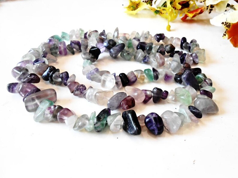 Raw Rainbow Fluorite Chips Beads Cut Rough Gemstone Natural Mineral Gem 8-12 mm 36 inch Strand Nugget Tumbled Purple Irregular Stone Crystal image 3