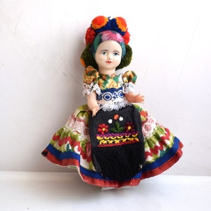 Vintage Hungarian Matyo Doll Plastic Collectible Figurine Authentic Folk Ethnic Clothing Kids Toy MCM Mid Century European Nursery Decor