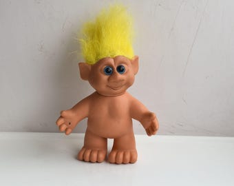 Vintage 6" HYI 1992 Troll Rubber Body Trolls Yellow Hair Doll Collectible Kids Toy Figurine Gift MCM Mid Century