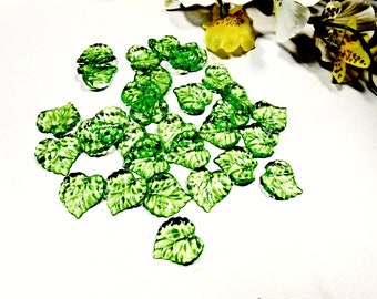 50 pcs Green Leaf Leaves Transparent Green Acrylic Beads Drops Charms Pendant Plastic Jewelry Making Crafting Beading Art Supplies