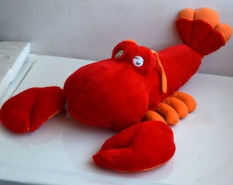 Vintage 19 "rojo naranja cangrejo langosta peluche suave juguete niños guardería habitación MCM decoración océano costero Animal estatuilla
