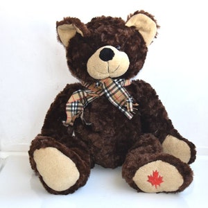 Vintage 20&quot; Brown Teddy Bear with Scarf Plush Stuffed Soft Toy European Kids Nursery Room MCM Decor Animal Figurine