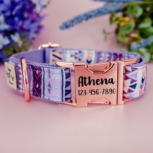 Collare tribale azteco per cani/Collare per cani personalizzato con incisione laser/Collare per cani boho per ragazze/Collare geometrico astratto viola, collare sud-ovest