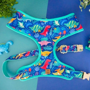 Dinosaur boy Dog harness vest/ blue jungle dog harness/ Custom girl dog harness/ cute Puppy harness/ Small medium dog harness