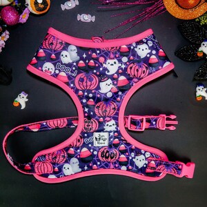 Halloween cute ghost dog harness vest/ girl boy dog harness/ pink purple pumpkin harness/ small medium holiday fabric dog harness
