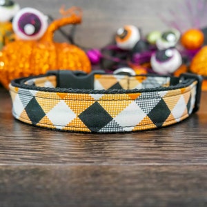 Collar de perro a cuadros de Halloween / collar de perro para niño y niña / collar de perro pequeño y grande / collar de perro para el feriado de Acción de Gracias / collar de cachorro con cuadros de otoño