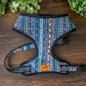 aztec tribal dog harness/ boy girl dog harness vest/ southwest ethical harness/ boho geometric dog harness/ black small puppy medium harness